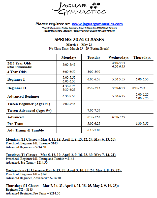 Jaguar Gymnastics Spring 2024