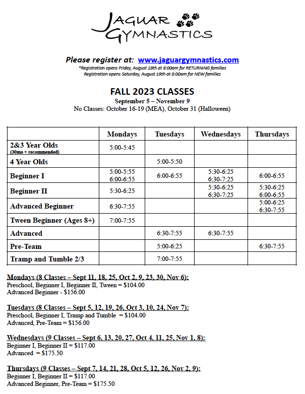 Jaguar Gymnastics Fall 2023